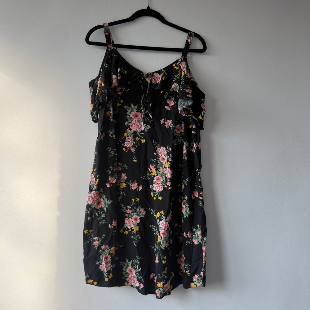 Old Navy Black Floral Plus-Size Dress with Pink and Yellow Flowers